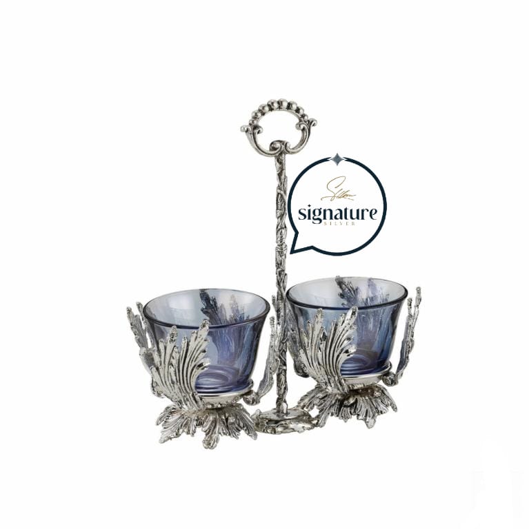 DOUBLE SALT HOLDER W/ BLUE CRYSTAL